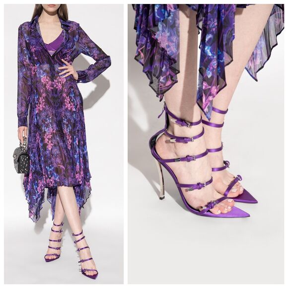 Versace Runway Pin-Point 37.5 Strappy Heel Sandals Purple Orchid NWT $1,575 - Picture 1 of 14